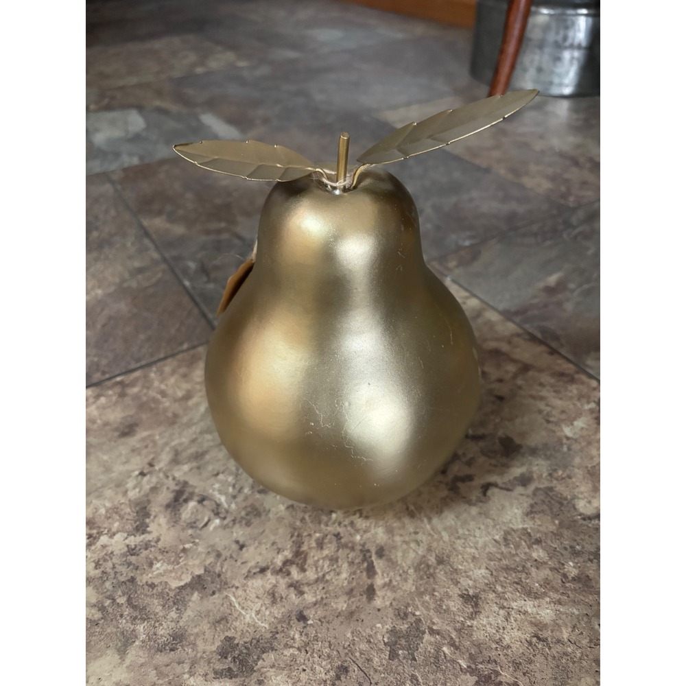 Gold Pear Decorative Figurine Metallic Fruit Sculpture Home Decor Accent 8.5"